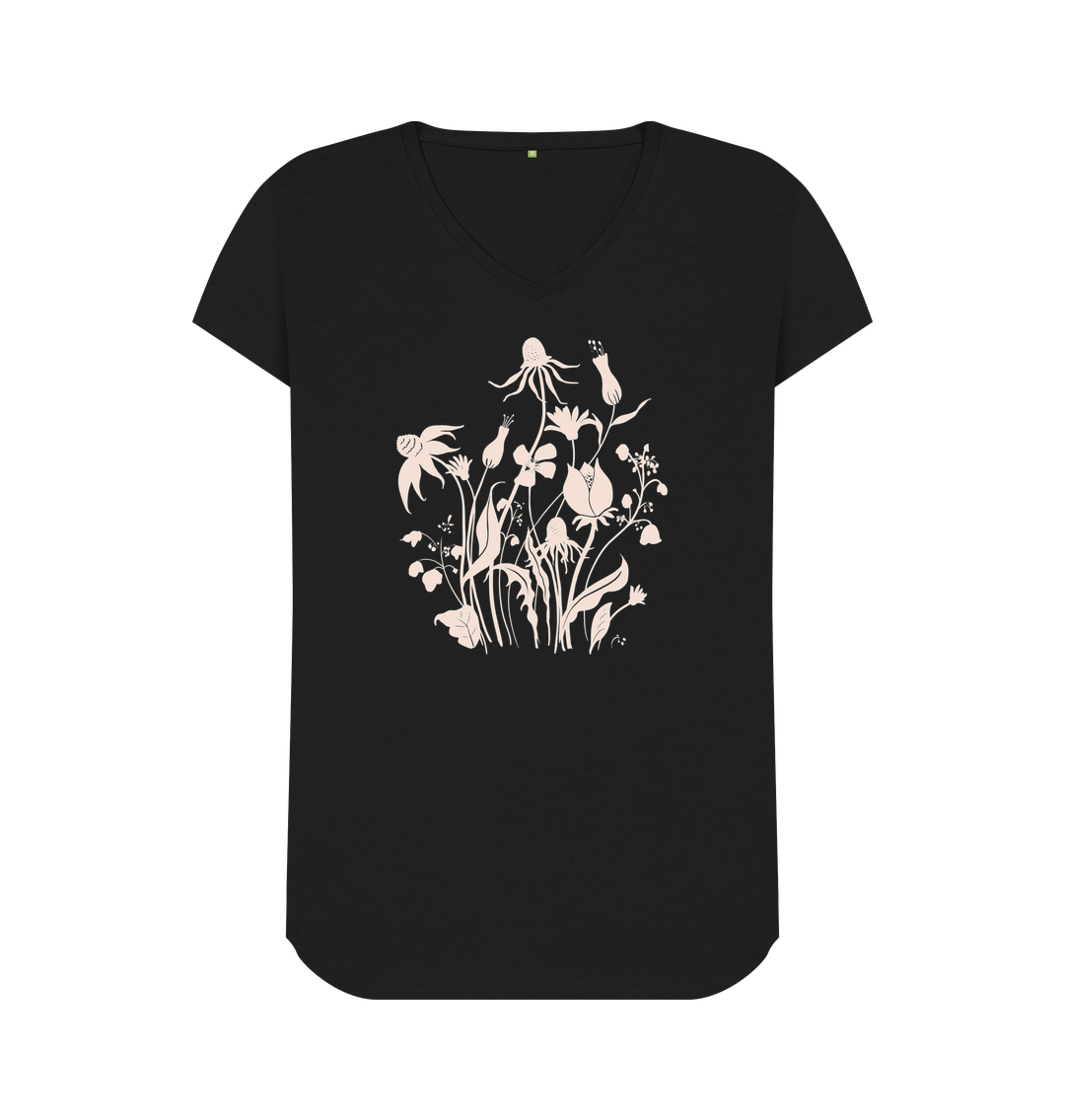 Black Wildflowers - Women\u2019s Organic V-Neck Tee