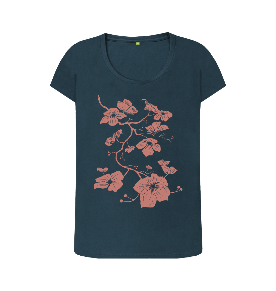 Denim Blue Dogwood - Women's Organic Scoop Neck T-shirt
