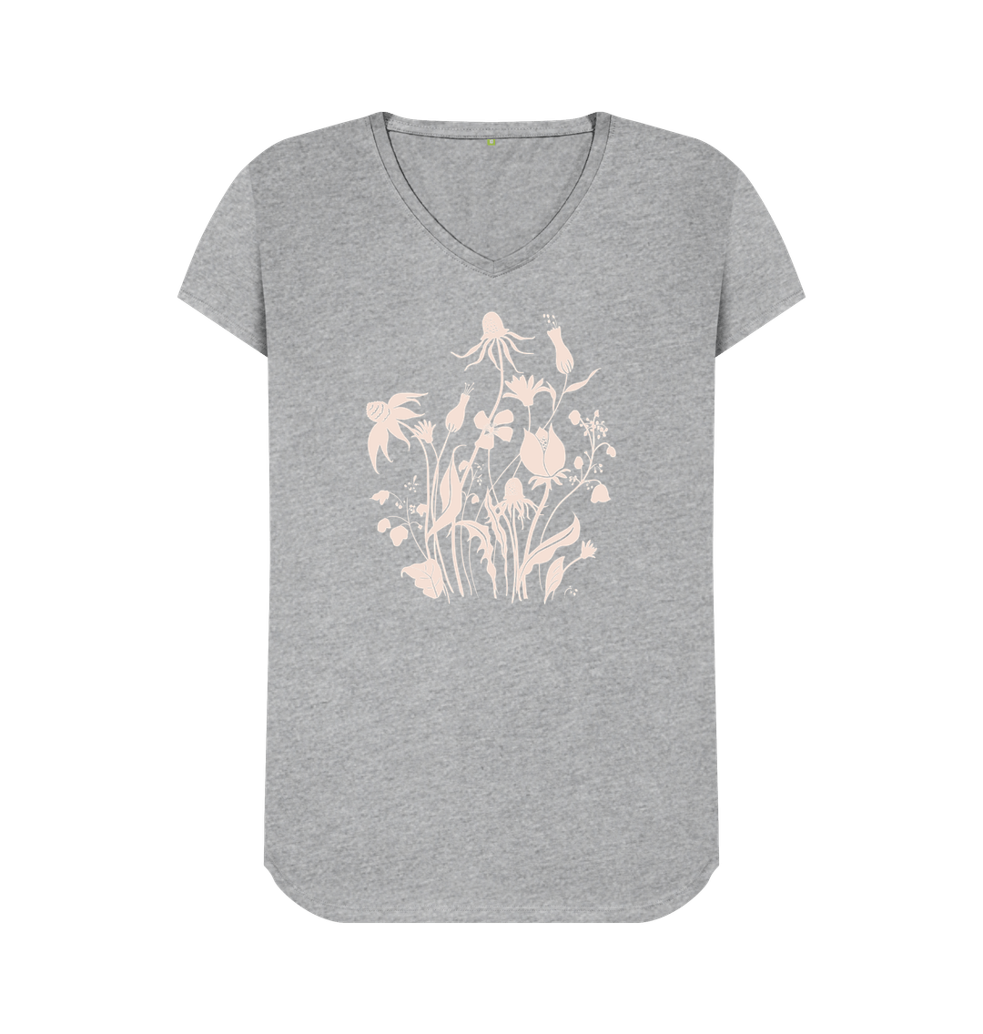 Athletic Grey Wildflowers - Women\u2019s Organic V-Neck Tee