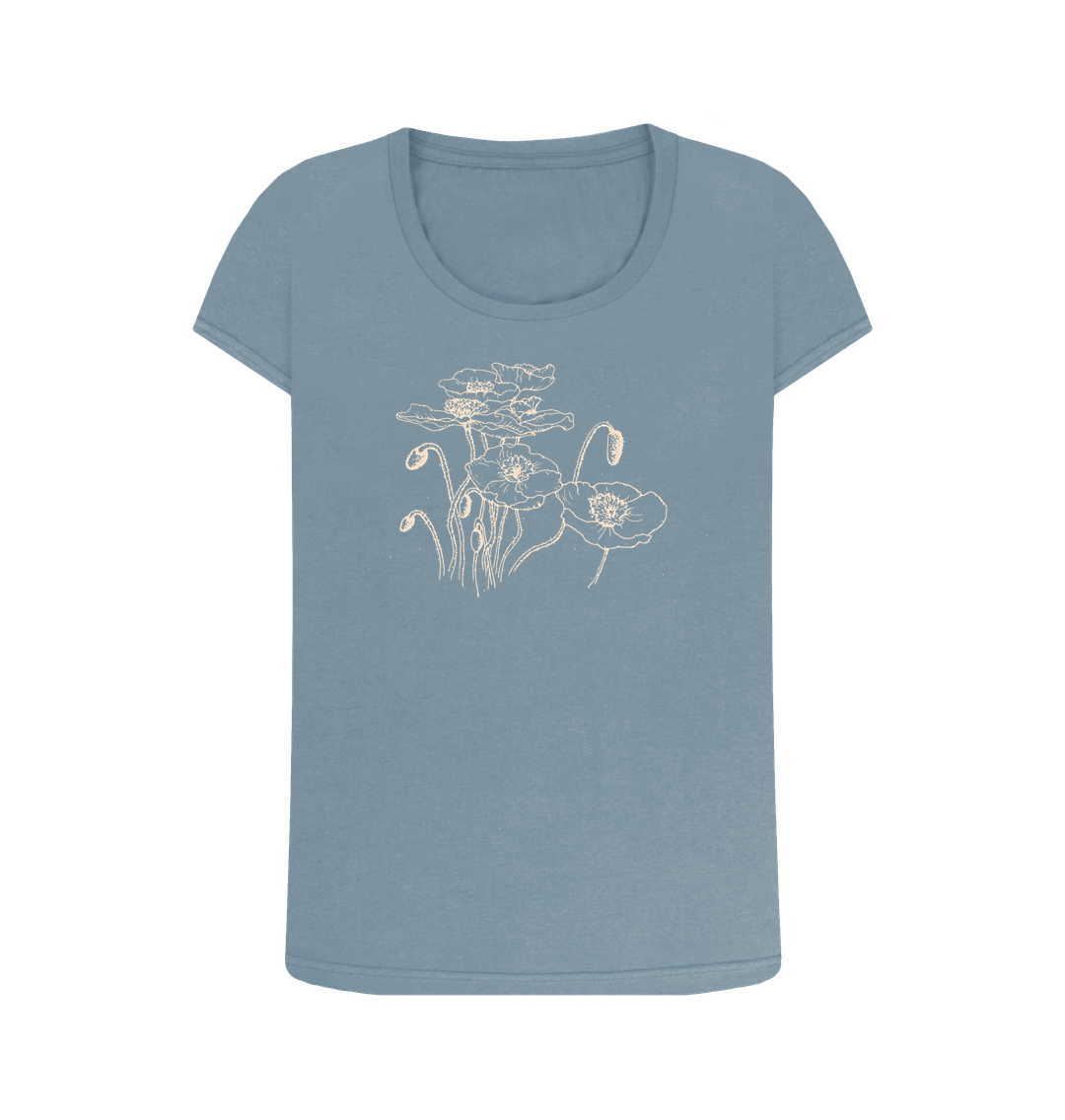 Stone Blue Poppies Women's Organic Scoop Neck Tee