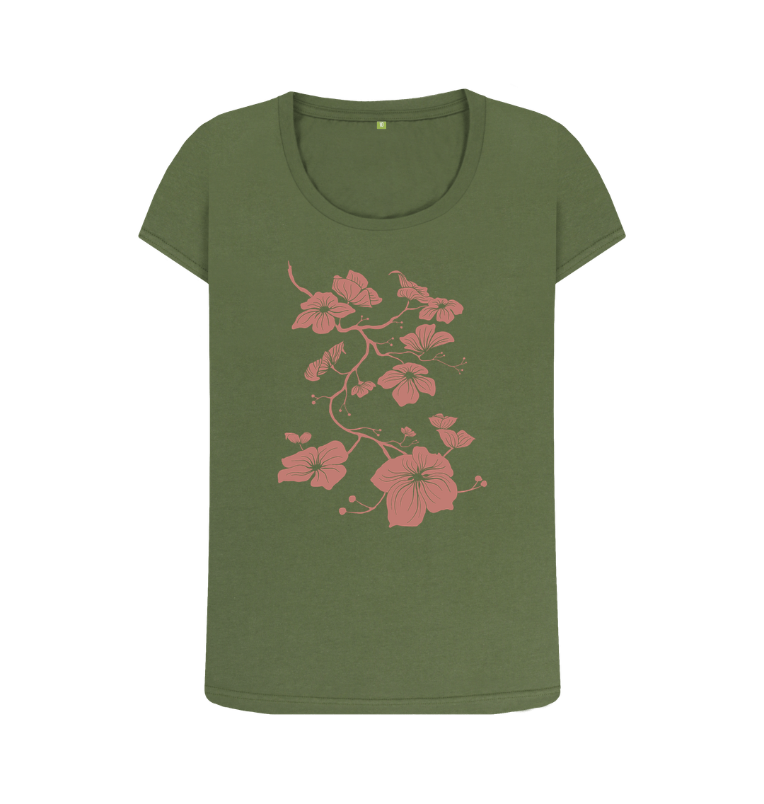 Khaki Dogwood Women's Organic Scoop Neck T-shirt - Sienna