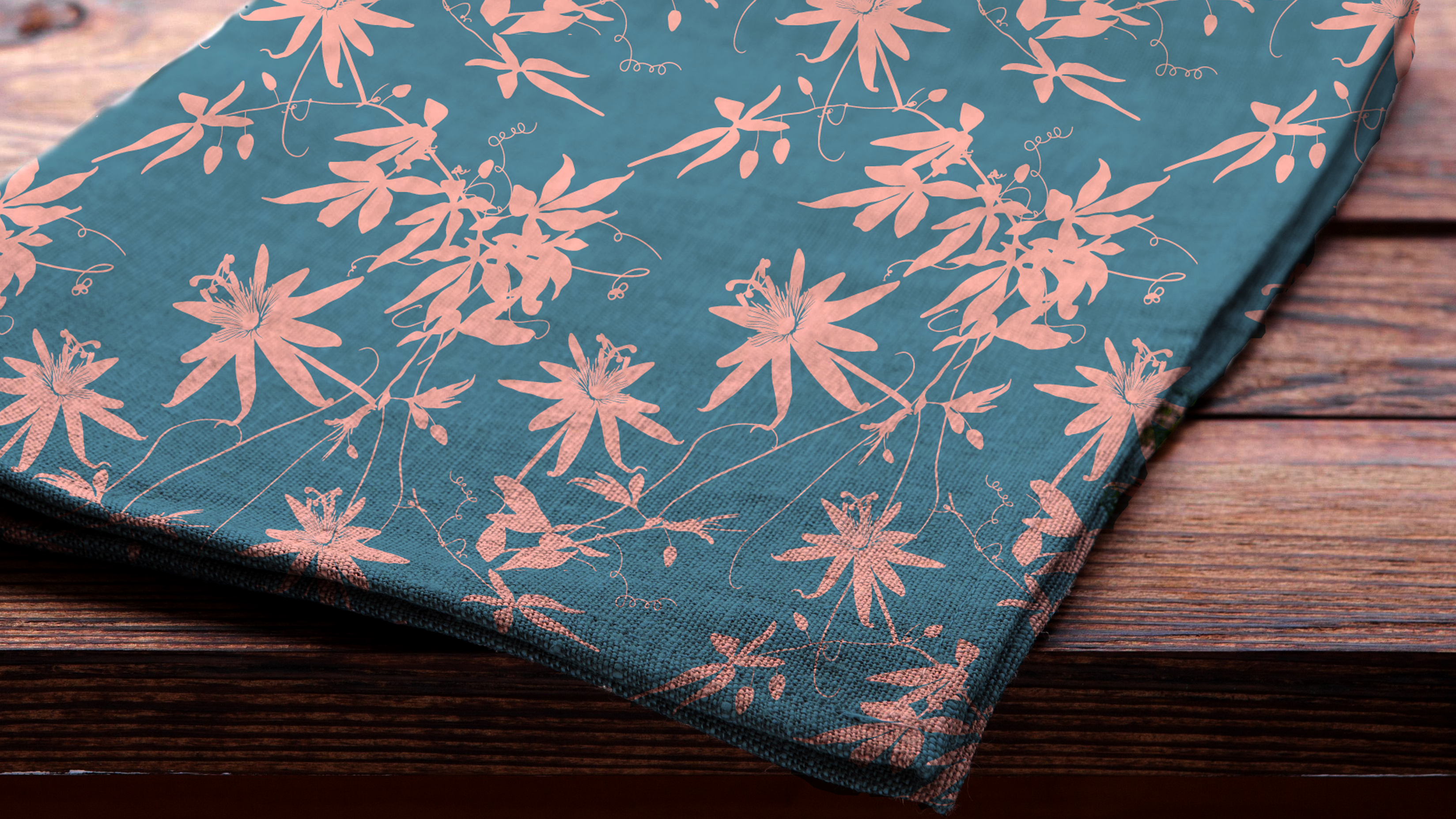 Passion Vine Cloth Napkins (Teal and Coral)